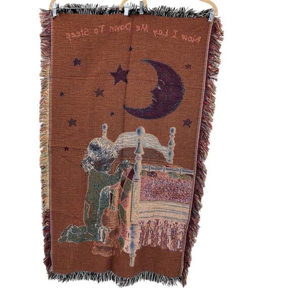 Vintage Now I Lay Me Down To Sleep Nursery Crib Baby Kid Woven Throw Blanket - Picture 3 of 6